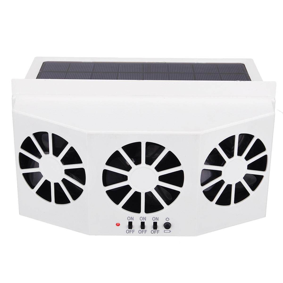Solar Powered Car Front/Rear Window Air Vent Cool Triple Cooler Fan 4W White White (white)