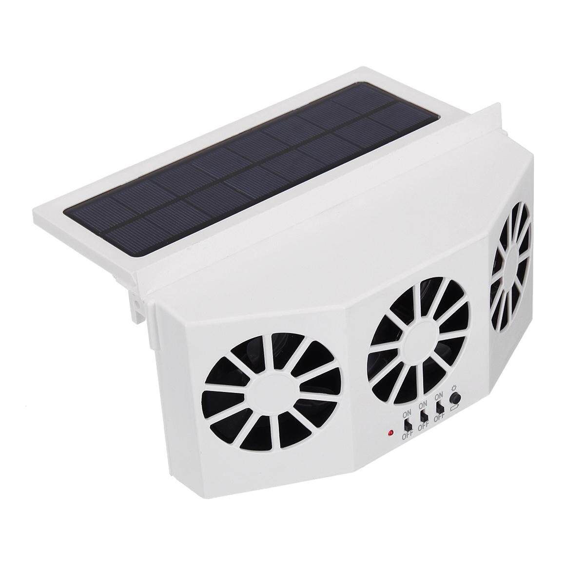 Solar Powered Car Front/Rear Window Air Vent Cool Triple Cooler Fan 4W White White (white)