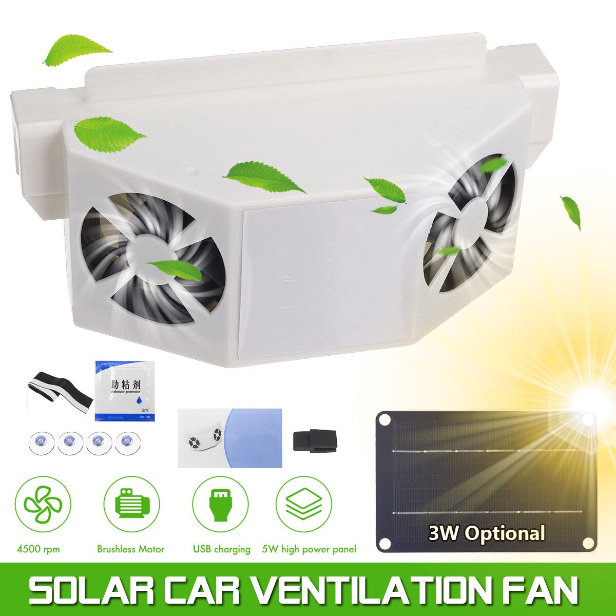 [With/Without Solar Panel] Solar Car Window Heat Powered Fan Ventilator Auto Cool Pets Air Vent Car Vehicle Van
