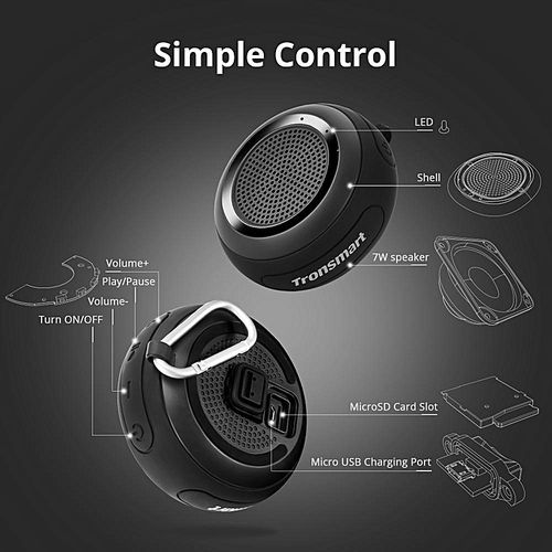 Tronsmart Element Splash IP67 Waterproof Portable Bluetooth Speaker With TWS For IOS Android Smartphones-Black HT-S