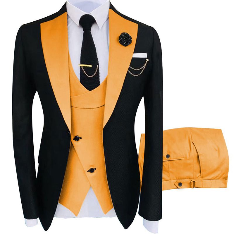 Costume Homme Popular Clothing Party Stage Men's Suit Groomsmen Regular Fit Tuxedo Orange
