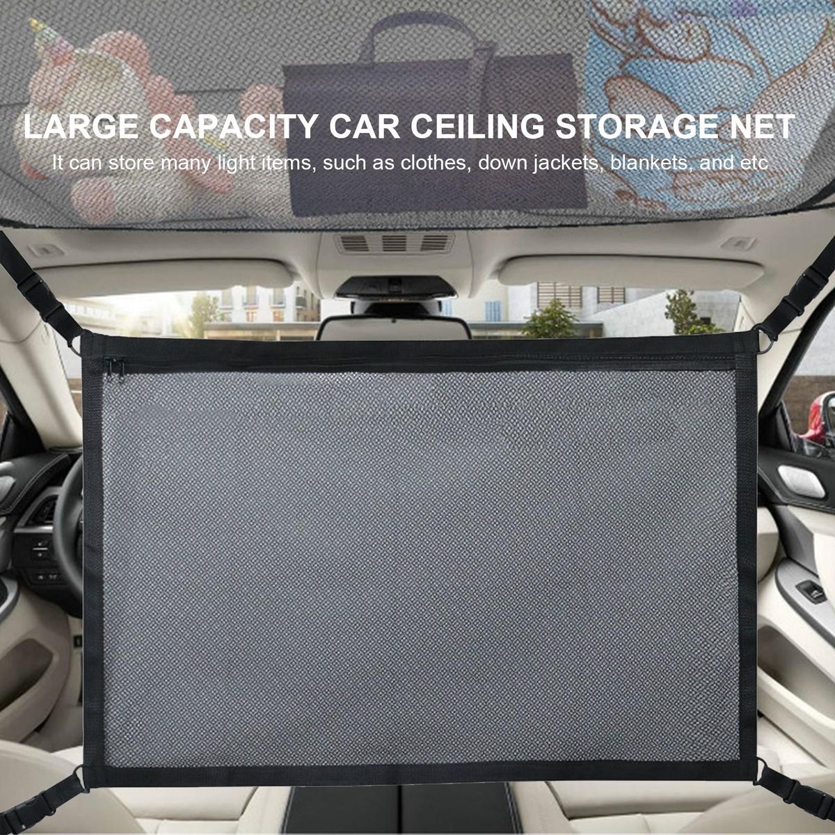 Car Ceiling Storage Net Ceiling Cargo Net Pocket Car Roof Long Trip Storage Bag for SUV Truck Bed Quilt Childrens Toy Towel