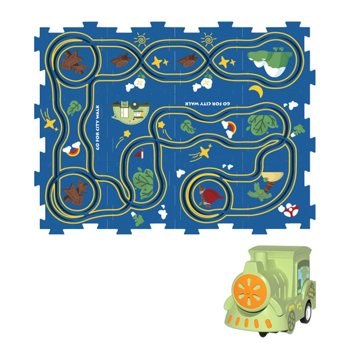 Diy Jigsaw Assembling Train Set Electric Trolley Puzzle Track for Kids Green