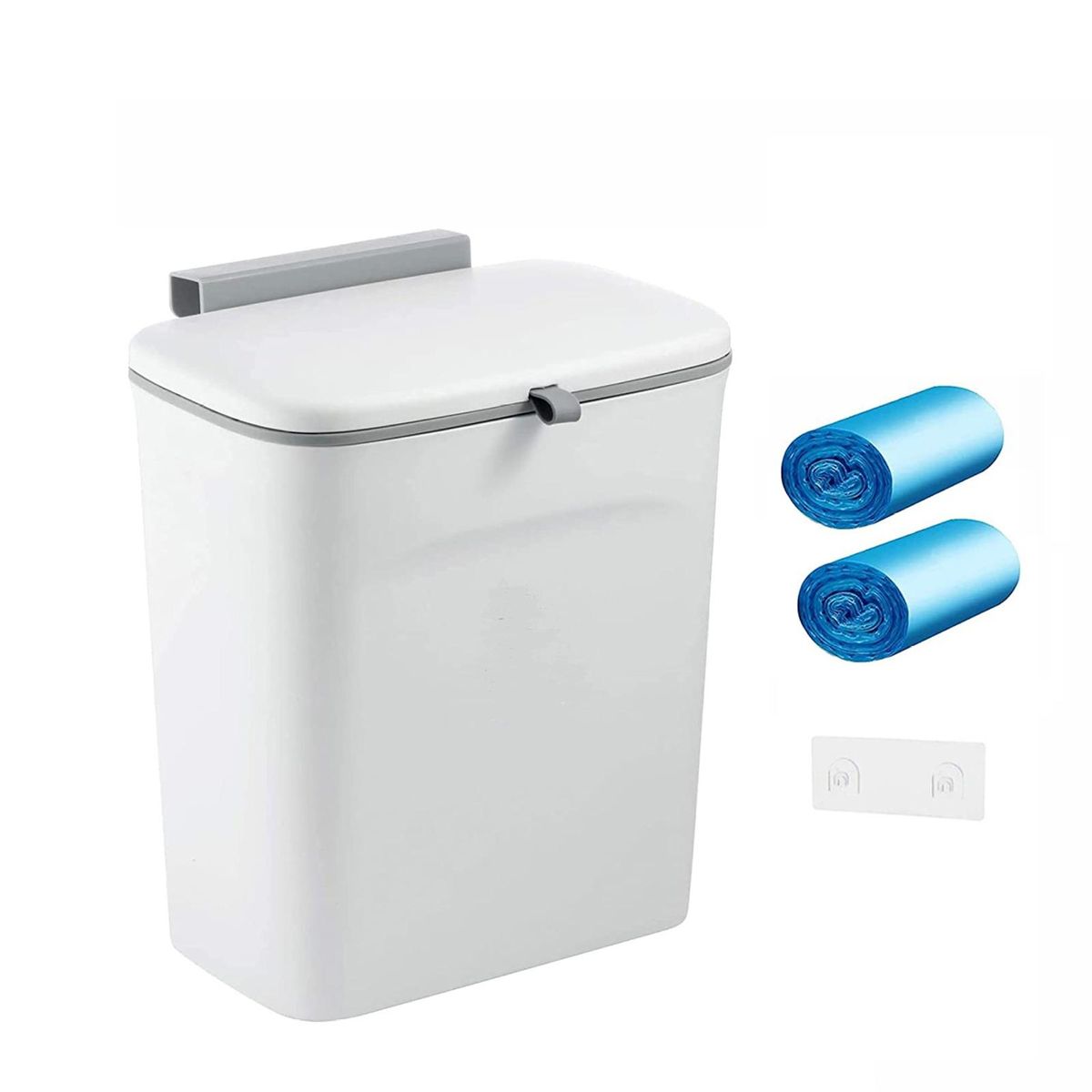 Pantry Door Garbage with Scraper 2.4 Gallon Hanging Trash for Kitchen White