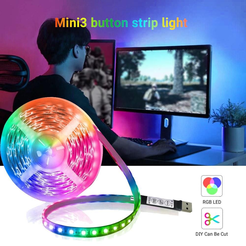 LEDs Strip Light Set USB RGB Flexible LEDs Rope Lighting Mini 3 Button Cuttable Self-adhesive LEDs Strips for Home Party Decoration Restaurant KTV Club DIY