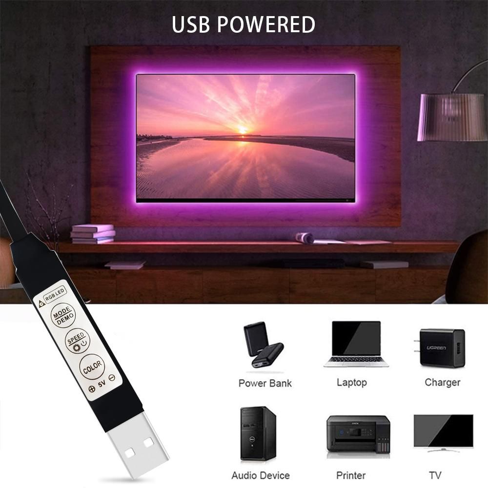 LEDs Strip Light Set USB RGB Flexible LEDs Rope Lighting Mini 3 Button Cuttable Self-adhesive LEDs Strips for Home Party Decoration Restaurant KTV Club DIY