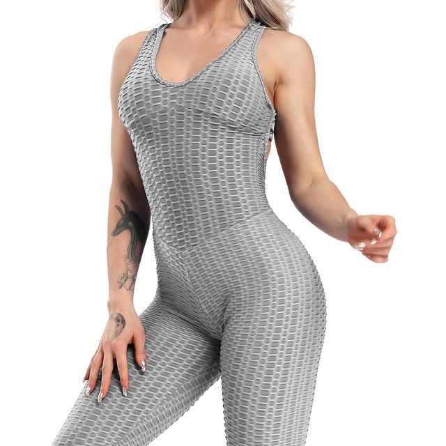 Fitness Women Sport Suit Jumpsuit Sexy Sleeveless Grey_S