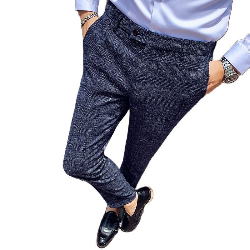Blue Men's Slim Business Pants British Style Slim Fit Classic Formal Dress