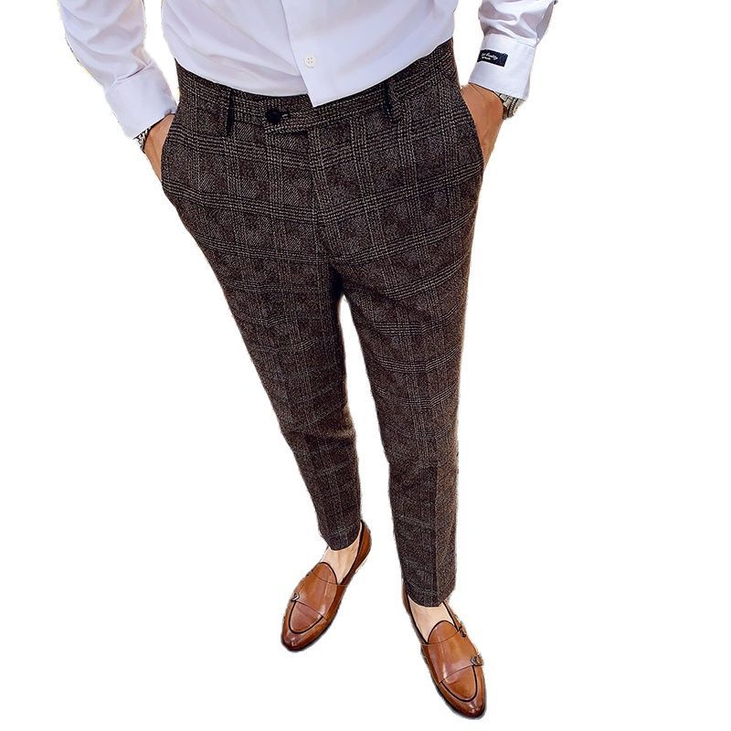 Blue Men's Slim Business Pants British Style Slim Fit Classic Formal Dress