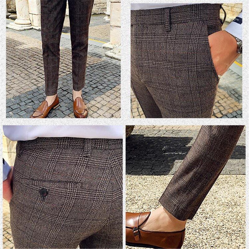 Blue Men's Slim Business Pants British Style Slim Fit Classic Formal Dress
