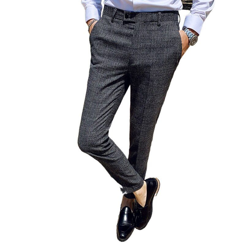 Blue Men's Slim Business Pants British Style Slim Fit Classic Formal Dress