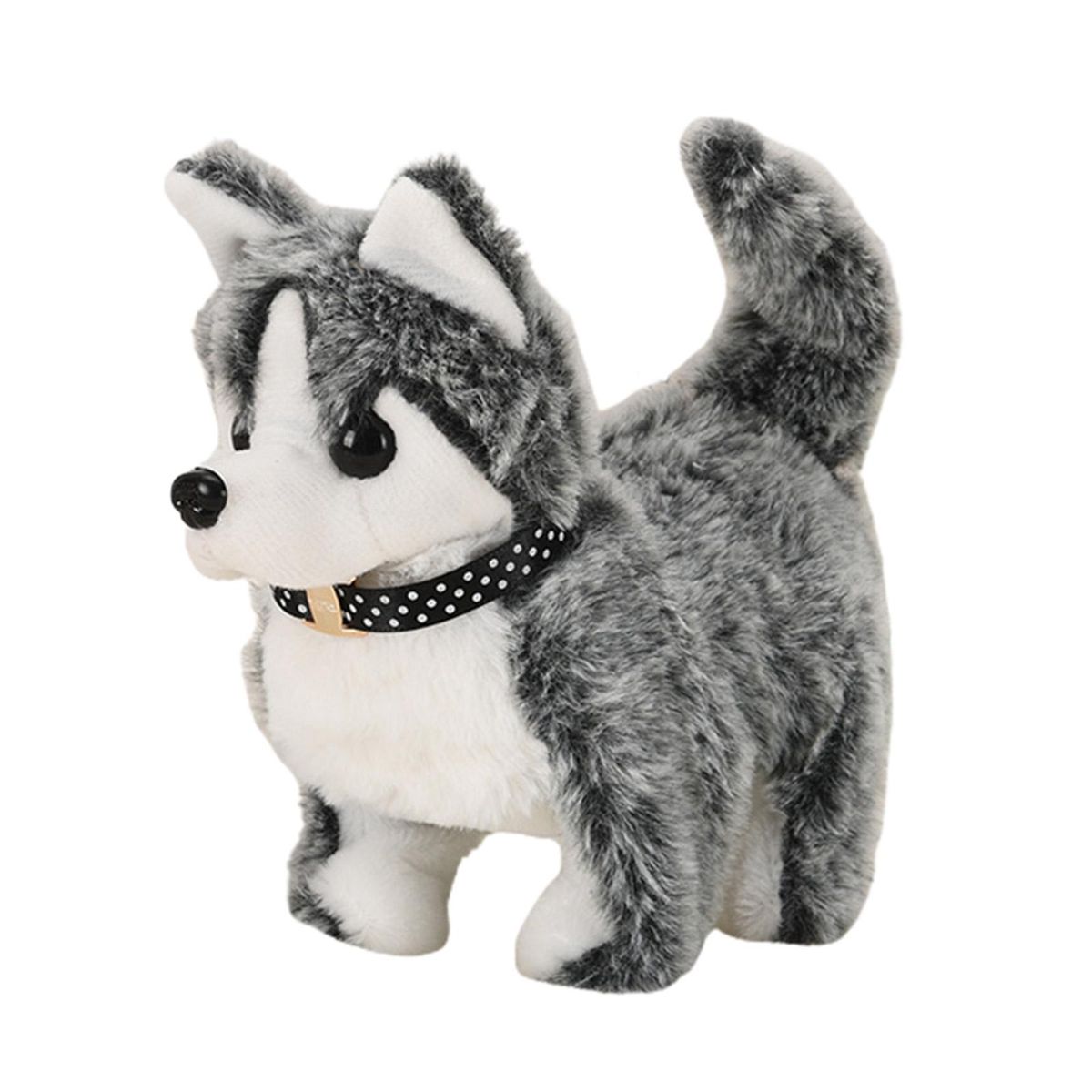 Simulated Electric Husky Dog Husky Plush Toy Walking Wagging for Kids Grey
