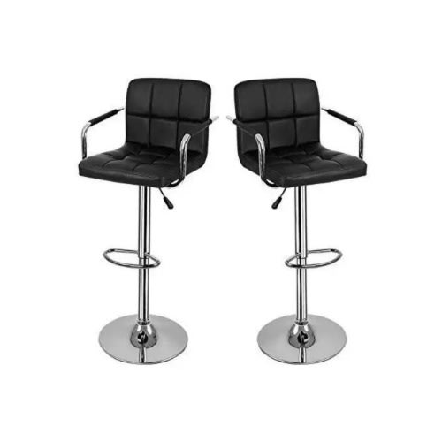 Leather Adjustable Barstool -Set Of 2 -Black
