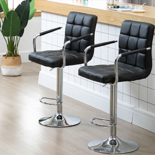 Leather Adjustable Barstool -Set Of 2 -Black