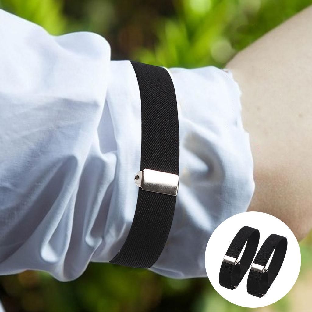 2 Pieces Adjustable Shirt Sleeve Holders Arm Bands Ladies Unisex Black