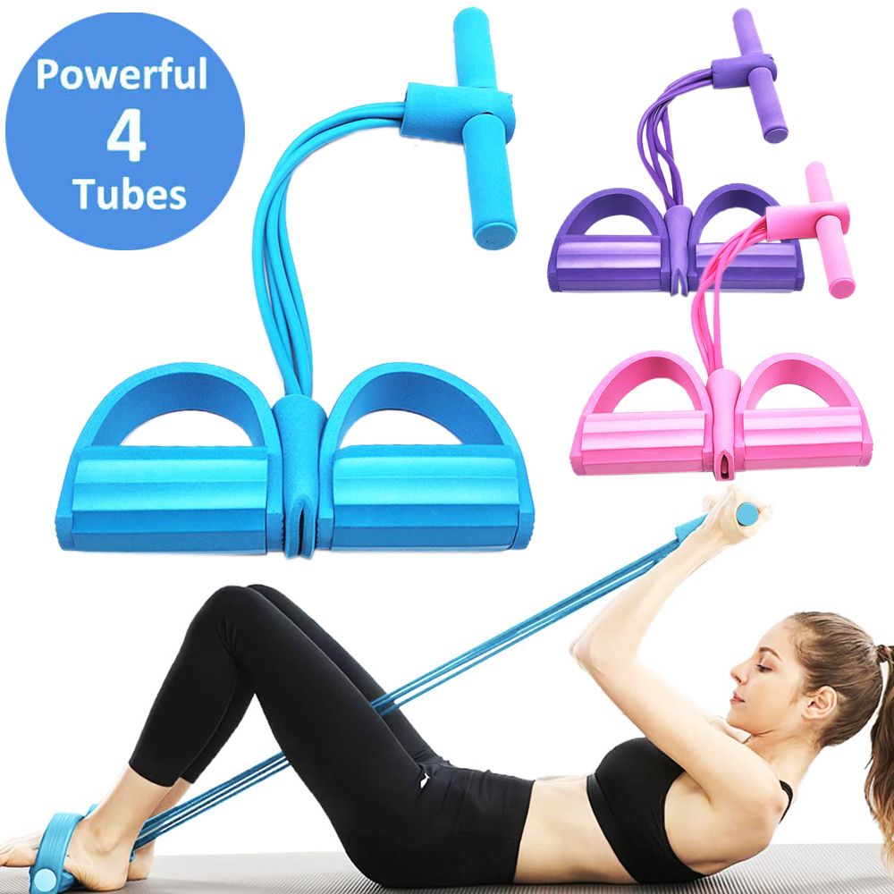 (Figure Eight Rally)4 Tube Pull Rope Fitness Elastic Bands Pedal Ankle Puller Abdominal Exerciser Home Gym Sport Sit Up Pull Rope Training Equipment WAR