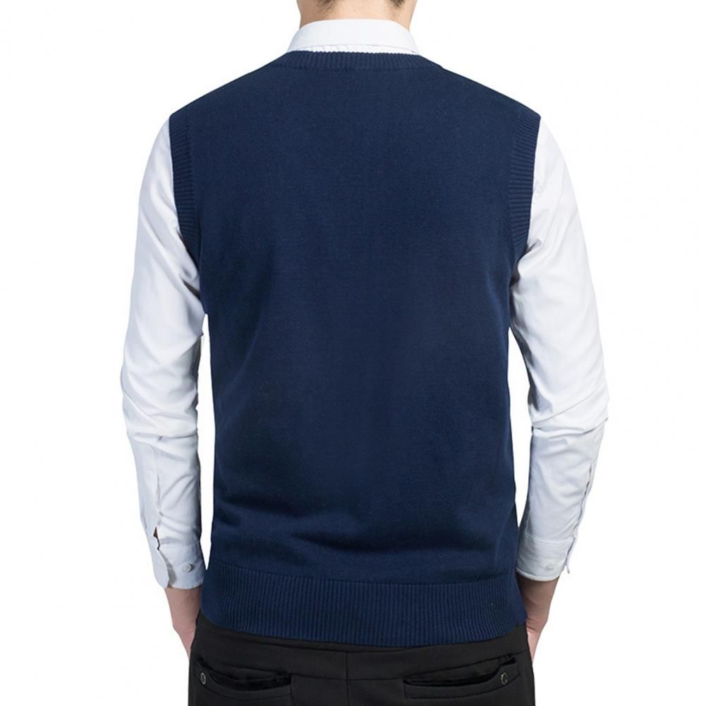 Men Autumn Winter Suit Vests Solid V Neck Gentlemen Sleeveless Waistcoat Cotton Knitted Sweater Business Vest For Wedding Party Light Grey