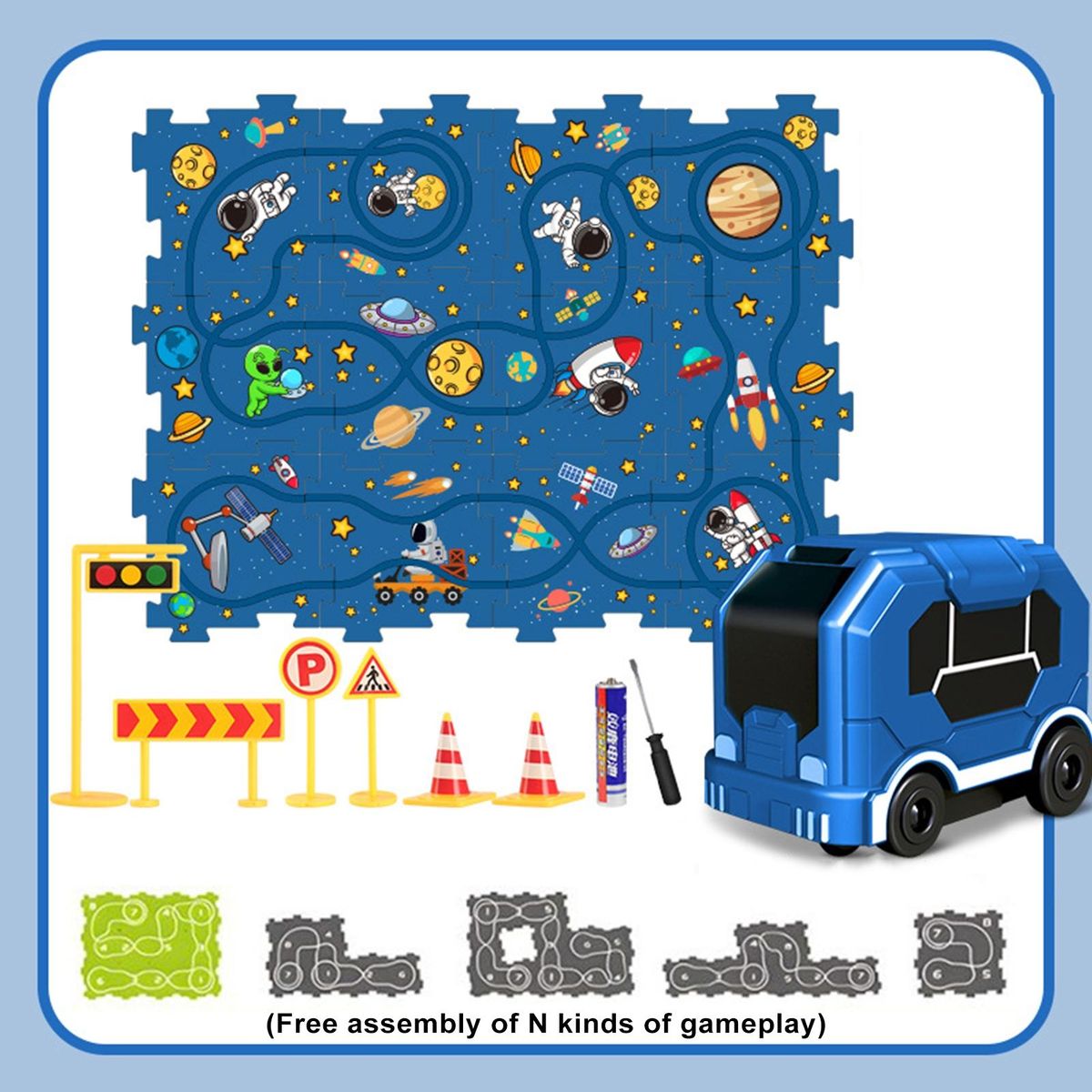 Track Building Toy City Map Puzzle Rail Car Set Exciting for Kids Dark Blue