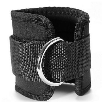（Black）D-Ring Ankle Anchor Strap Belt Gym Cable Attachment Thigh Leg Strap Lifting Fitness Exer RA