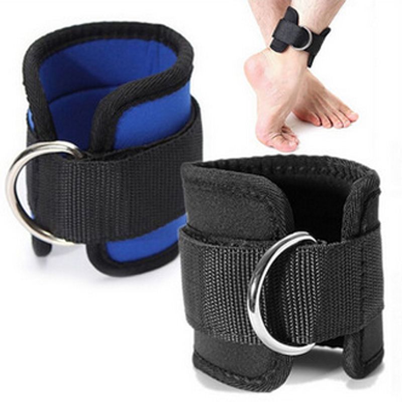 （Black）D-Ring Ankle Anchor Strap Belt Gym Cable Attachment Thigh Leg Strap Lifting Fitness Exer RA