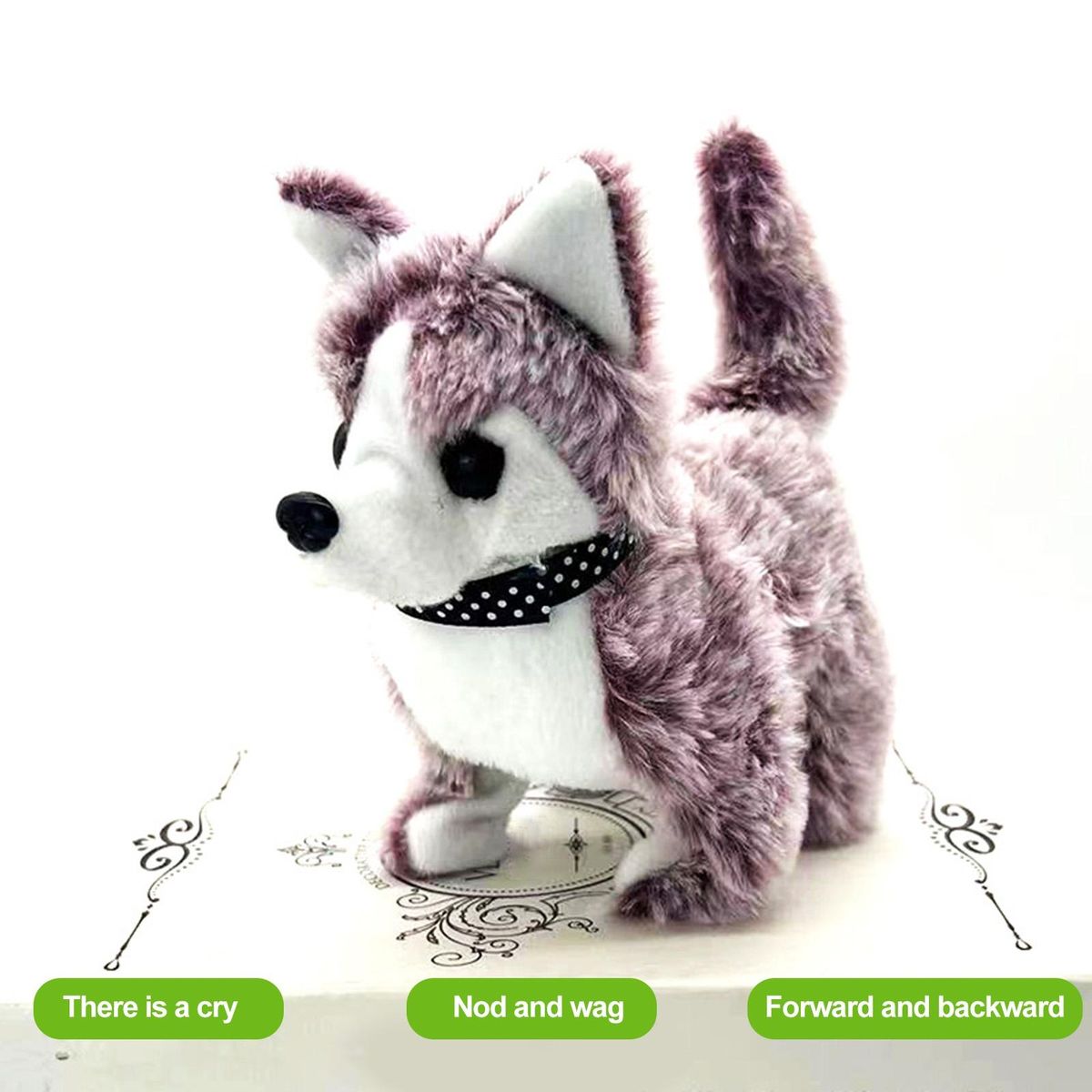 Electric Dog Plush Toy Husky Plush Toy Walking Wagging Tail for Kids Brown
