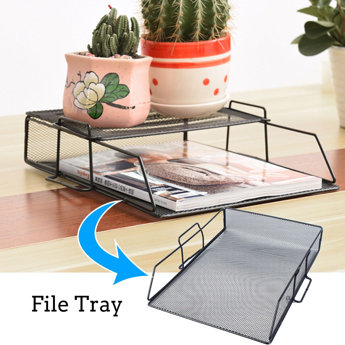4 Layers Metal Document Trays Desktop Stackable Letter Trays File Organizers Black