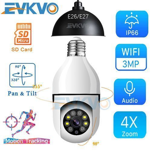 3MP PTZ Wifi IP Mini Camera E27 Bulb Security Surveillance Smart Home Monitoring CCTV LED IR Light