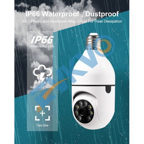 3MP PTZ Wifi IP Mini Camera E27 Bulb Security Surveillance Smart Home Monitoring CCTV LED IR Light