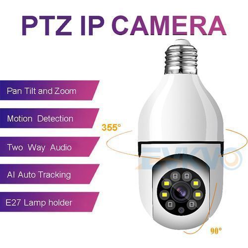 3MP PTZ Wifi IP Mini Camera E27 Bulb Security Surveillance Smart Home Monitoring CCTV LED IR Light