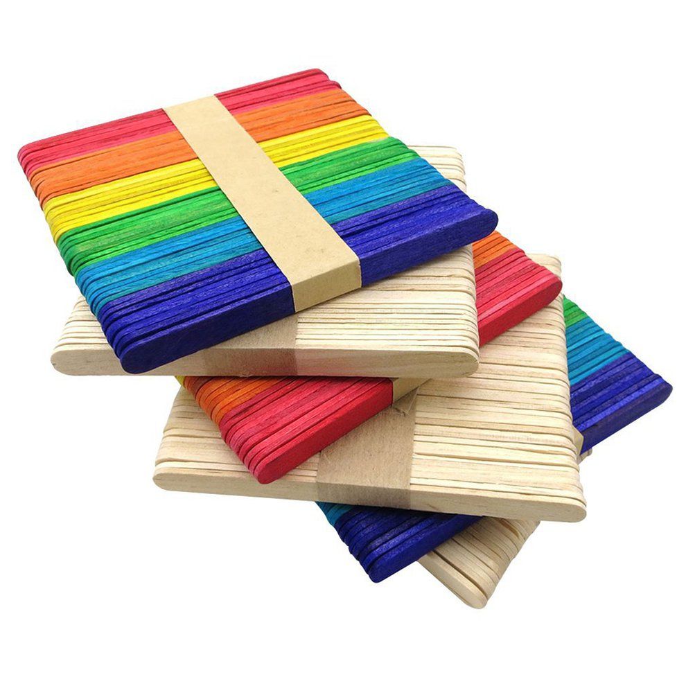 MT Colored Wooden Popsicle Sticks Natural Ice   Sticks Kids DIY Hand Crafts-wood Color