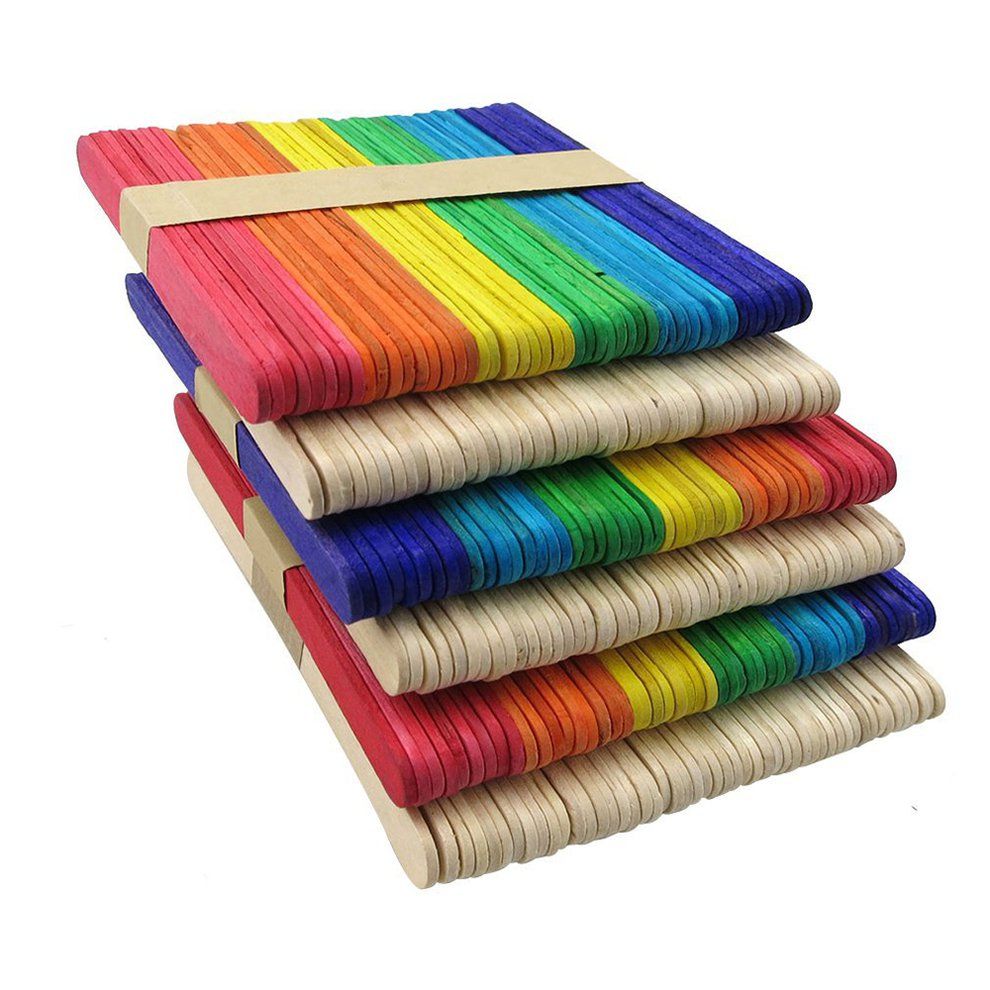 MT Colored Wooden Popsicle Sticks Natural Ice   Sticks Kids DIY Hand Crafts-wood Color