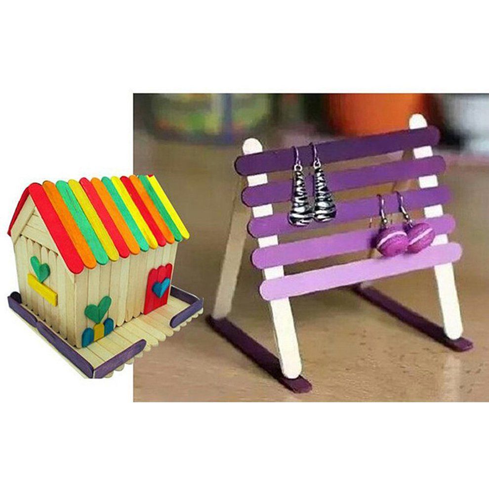 MT Colored Wooden Popsicle Sticks Natural Ice   Sticks Kids DIY Hand Crafts-wood Color