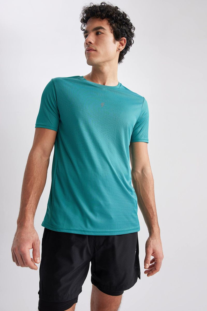 Man Slim Fit Short Sleeve Crew Neck Knitted T-Shirt - Green