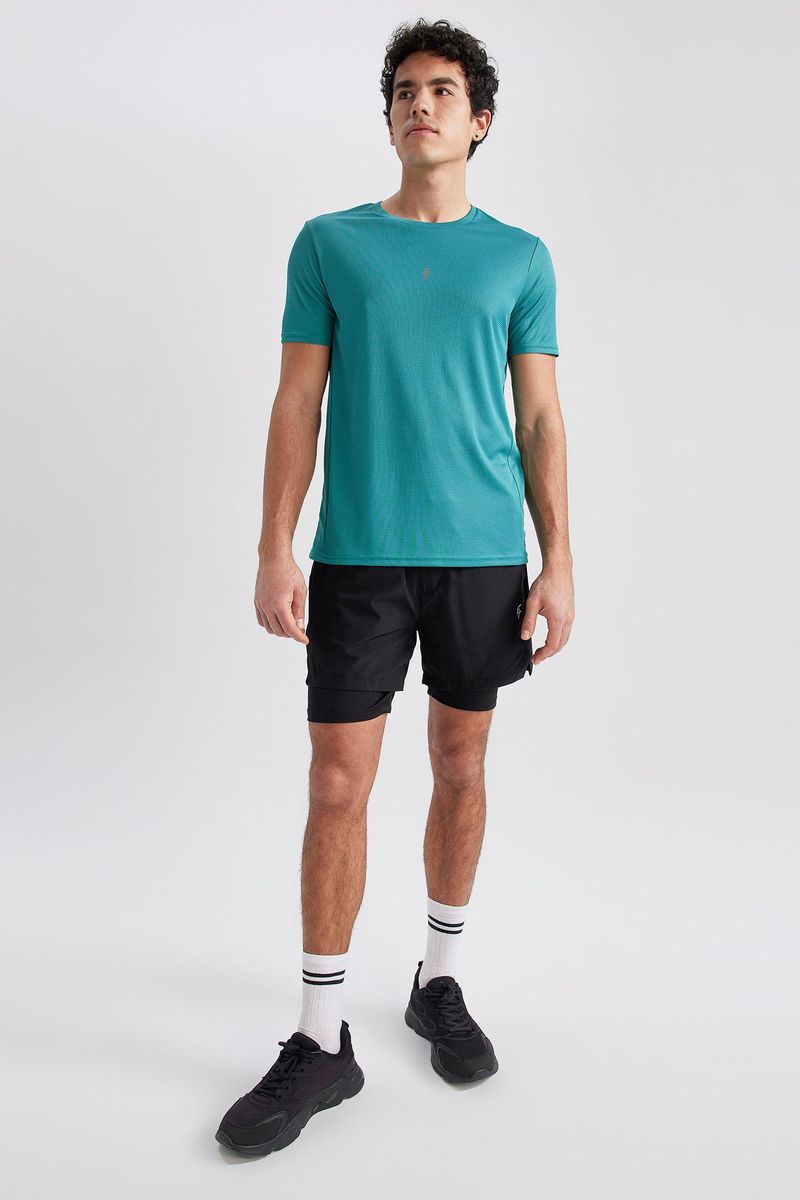 Man Slim Fit Short Sleeve Crew Neck Knitted T-Shirt - Green