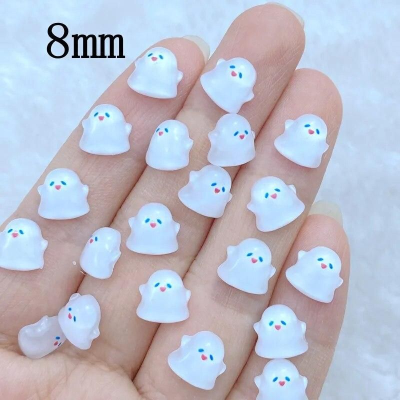 50Pcs New Cute 8mm Mini Halloween Ghost Series Flat Back Manicure Parts Embellishments For Hair Bows Accessories
