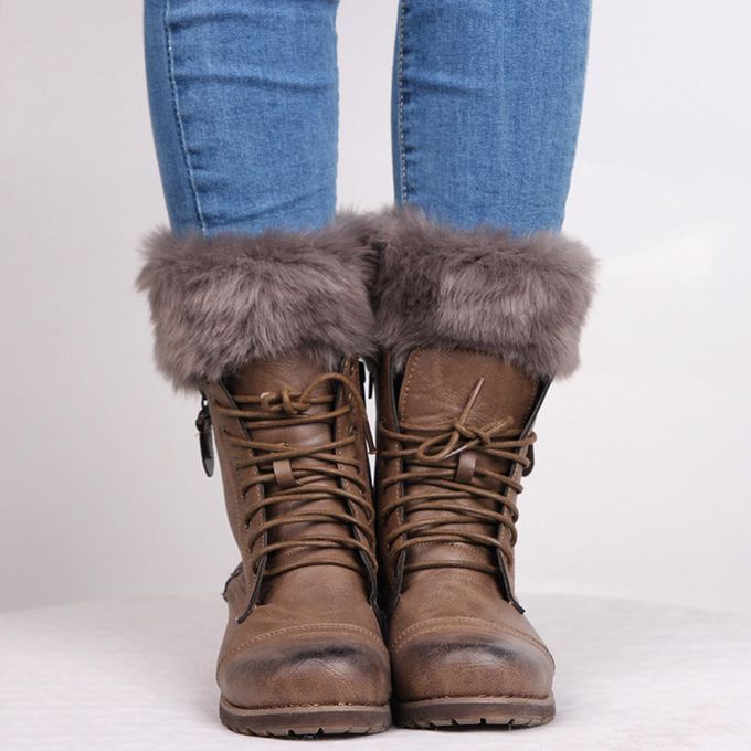 Fluffy Knit Boots Cuff  Trim Toppers Leg Warmer Boot Sock Deep Gray
