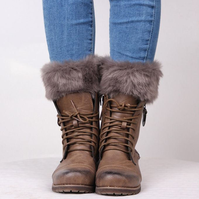Fluffy Knit Boots Cuff  Trim Toppers Leg Warmer Boot Sock Deep Gray