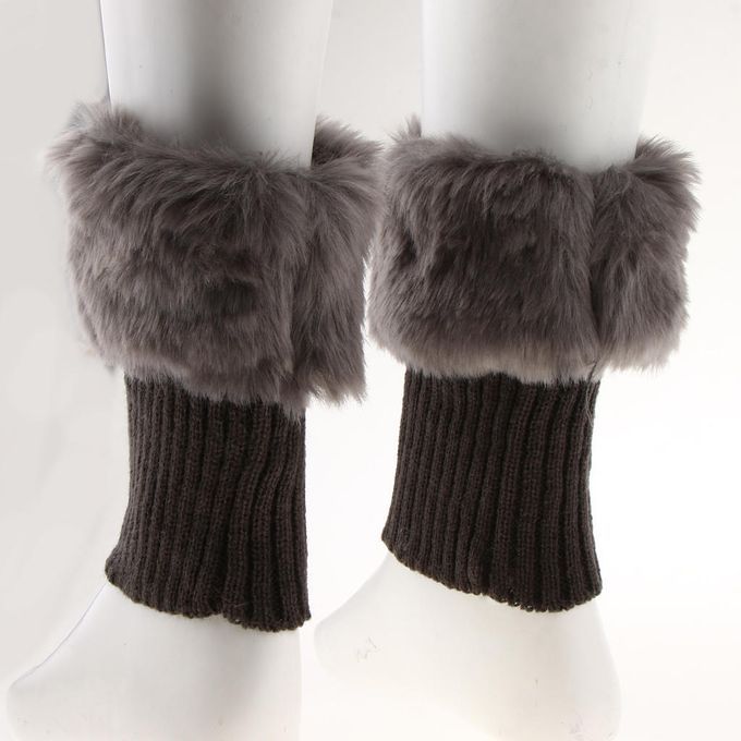 Fluffy Knit Boots Cuff  Trim Toppers Leg Warmer Boot Sock Deep Gray