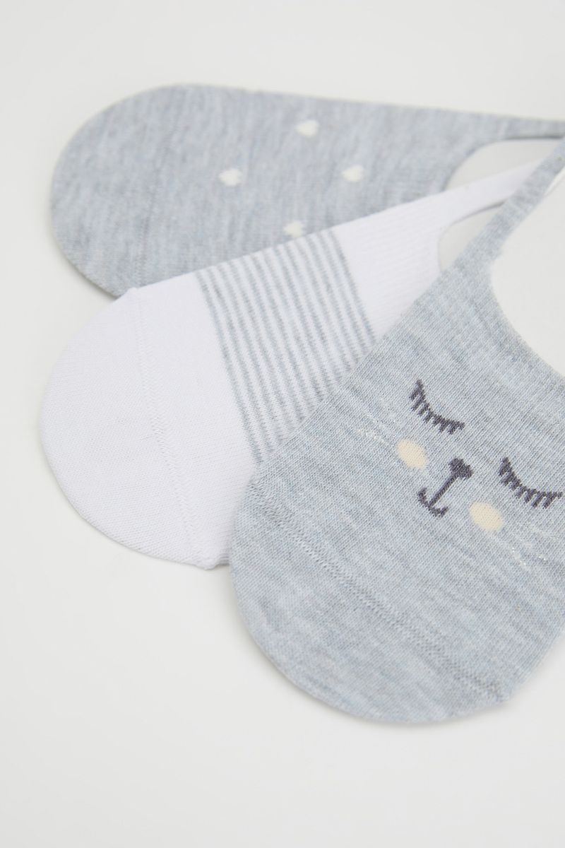 Woman Footsie 3 Low Cut Socks-Grey