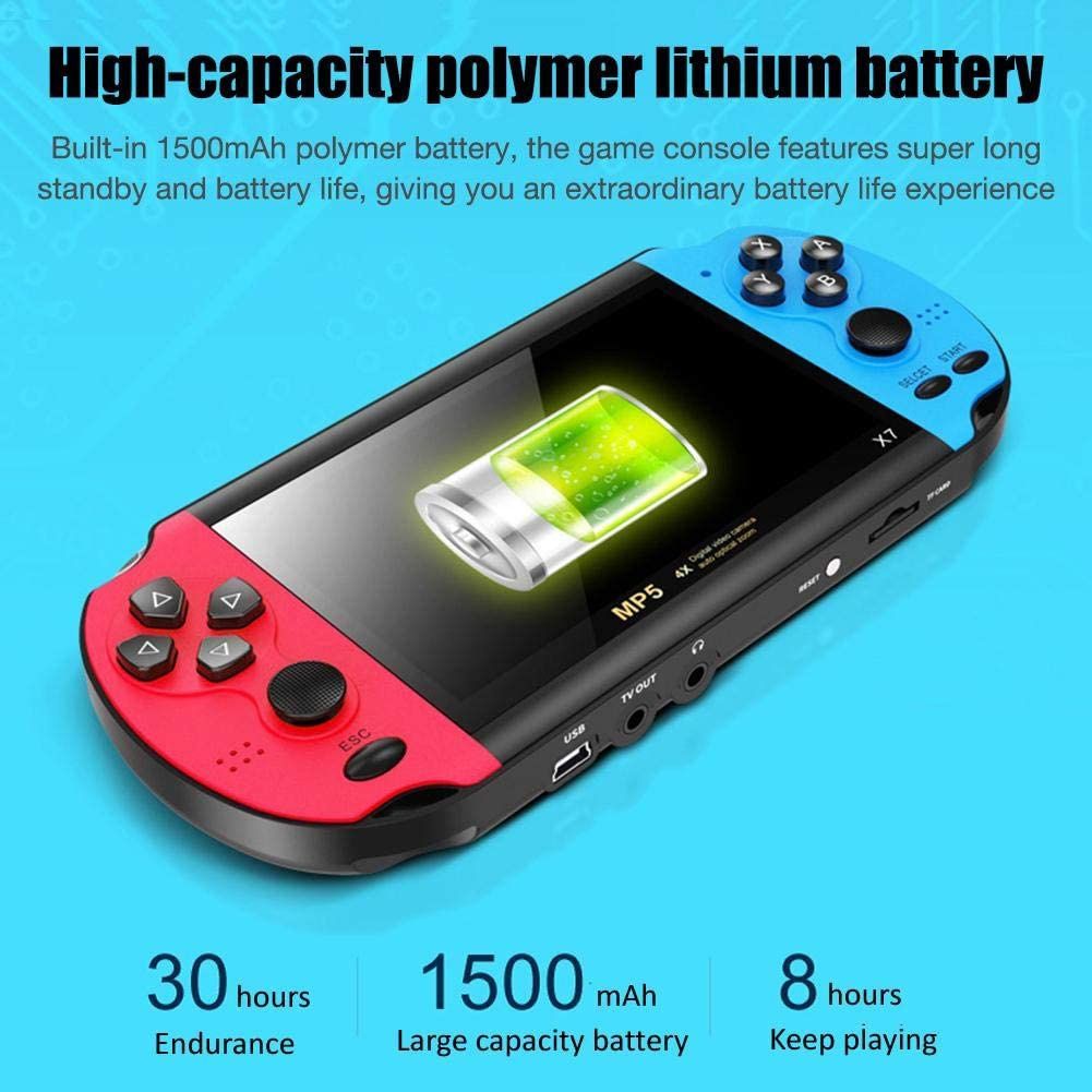 X7 Handheld Game Player 4.3 Inch LCD Display 8GB Double-rocker 3000 Classic Game Retro Mini Pocket Game Console MP5 Video Player（Red&Blue)）