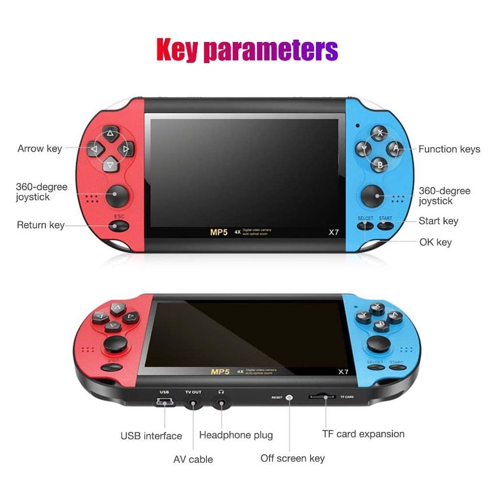 X7 Handheld Game Player 4.3 Inch LCD Display 8GB Double-rocker 3000 Classic Game Retro Mini Pocket Game Console MP5 Video Player（Red)）