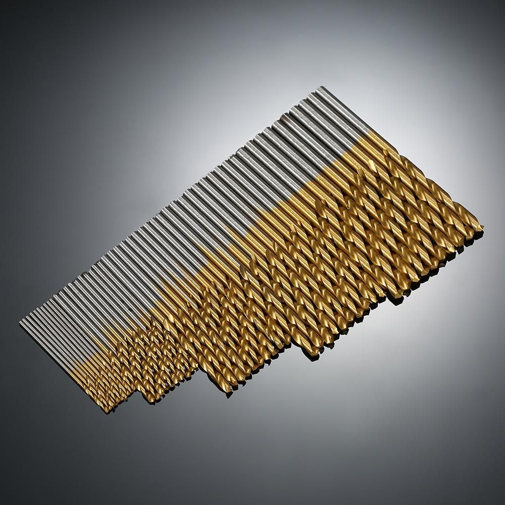 50pcs HSS Plating Titanium Twist Drill Bit Set Metric System 1.0-3.0mm High Speed Steel Titanium Coated Twist Drills Bits Woodworking Wood Drilling Tool