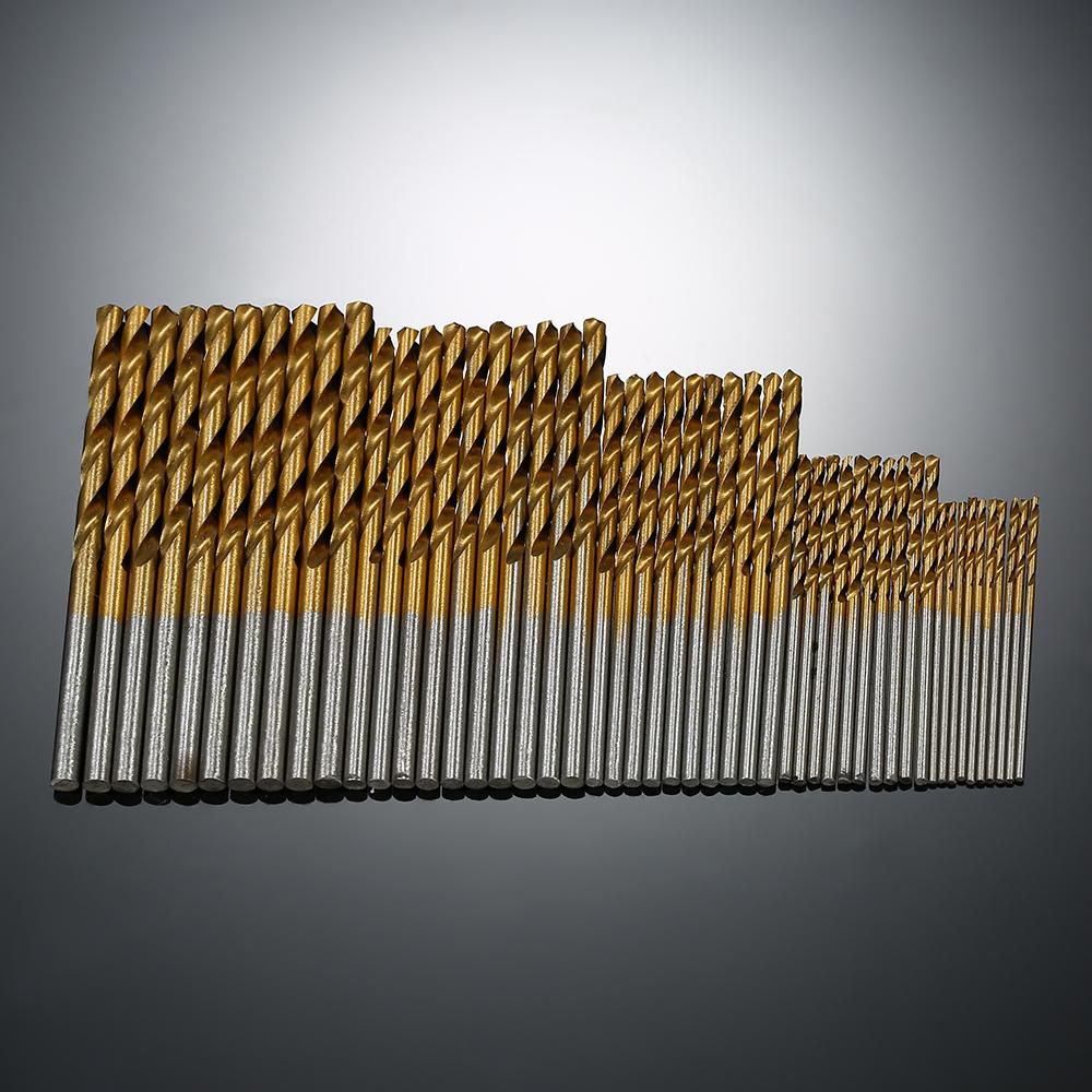 50pcs HSS Plating Titanium Twist Drill Bit Set Metric System 1.0-3.0mm High Speed Steel Titanium Coated Twist Drills Bits Woodworking Wood Drilling Tool