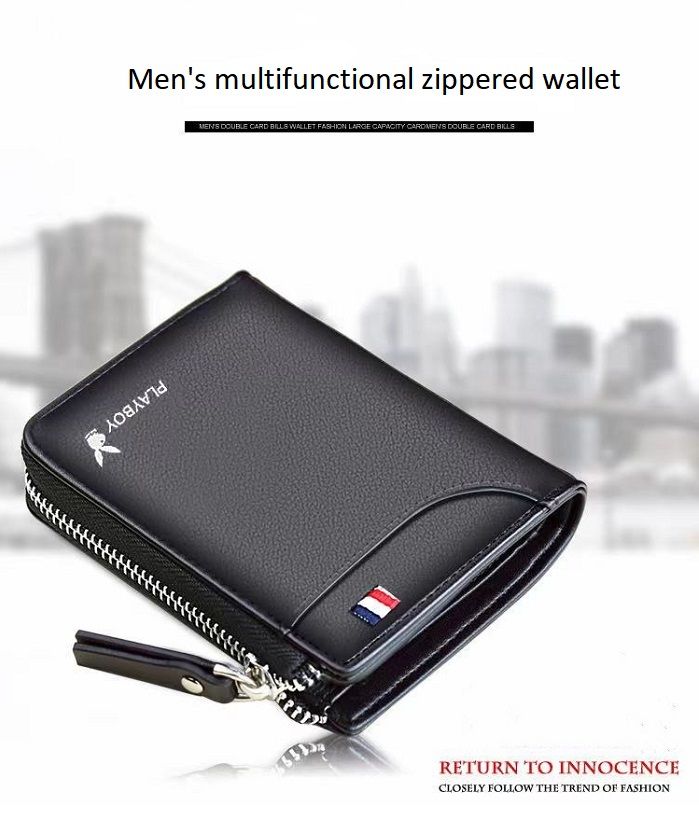 High-quality Men Short Wallets Card Holder Pu Leather Zipper