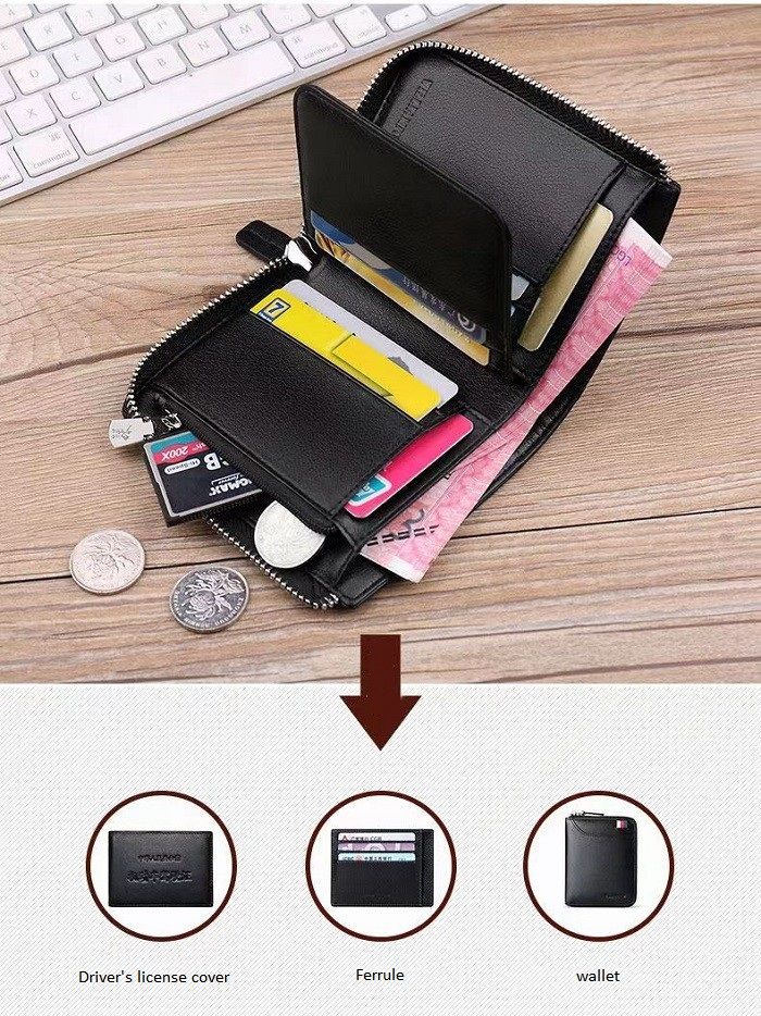 High-quality Men Short Wallets Card Holder Pu Leather Zipper