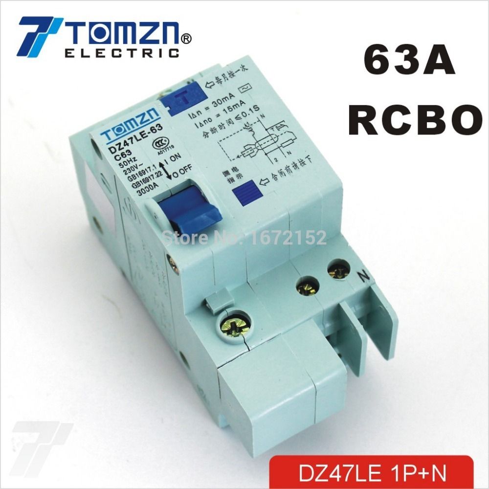 DZ47LE 1P+N 63A Type 230V~ 50HZ 60HZ Residual Current