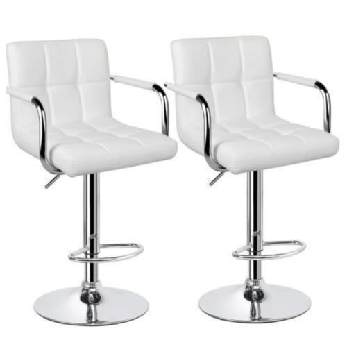DL Set Of 2 Adjustable Height Bar Stool - White