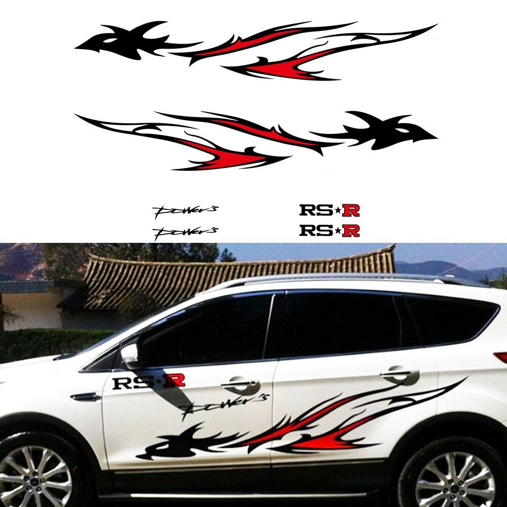190cm Blackred Flame Dragon Stripes Graphics Car Vinyl Body