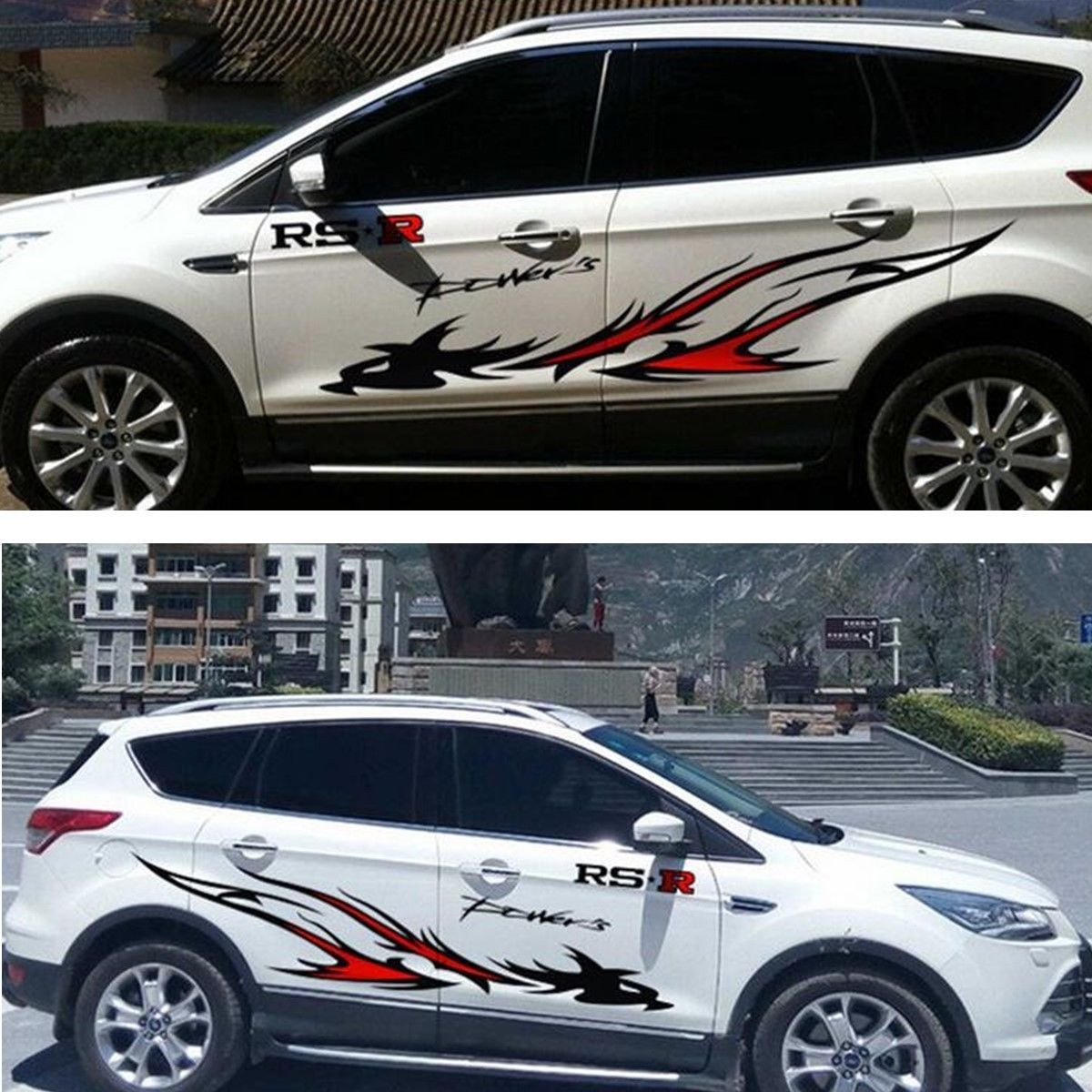 190cm Blackred Flame Dragon Stripes Graphics Car Vinyl Body