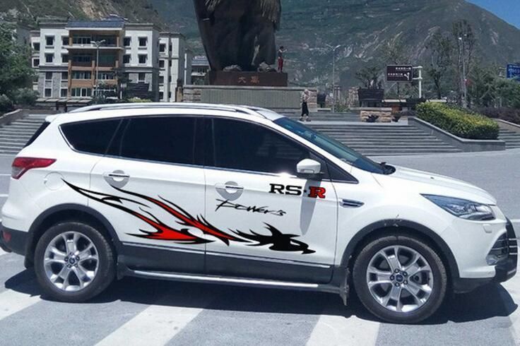 190cm Blackred Flame Dragon Stripes Graphics Car Vinyl Body